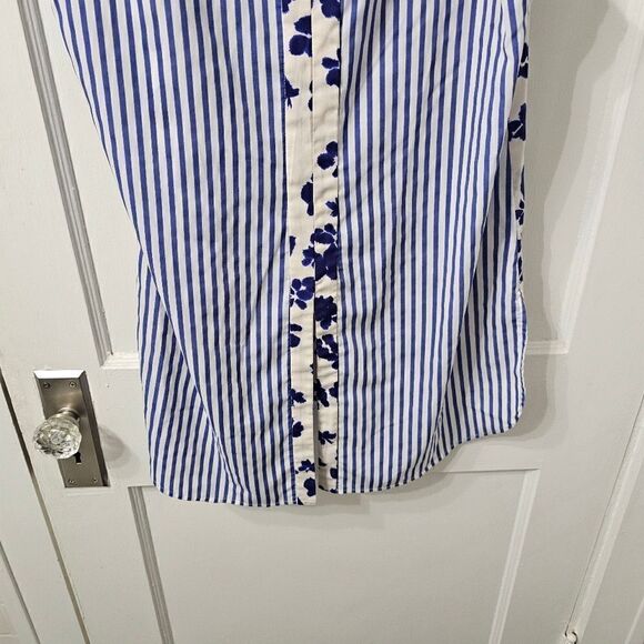 Cabi Hi Low Top Tunic M Striped Floral Blouse Blue White Tank Slit Back #5357 - Picture 3 of 7